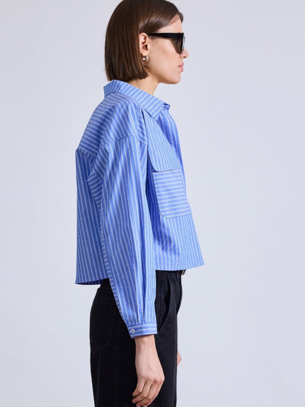 NWT Apiece Apart Cropped Kava Blue & White Striped Top | M - Picture 2 of 8